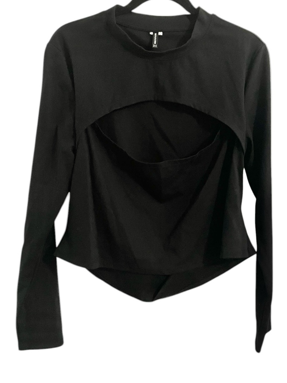 Pretty Little Thing Cut Out Black Long Sleeve Shirt Top Womens XL Casual Stretch